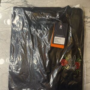 Psycho Bunny Black T-Shirt with Rose Embroidery